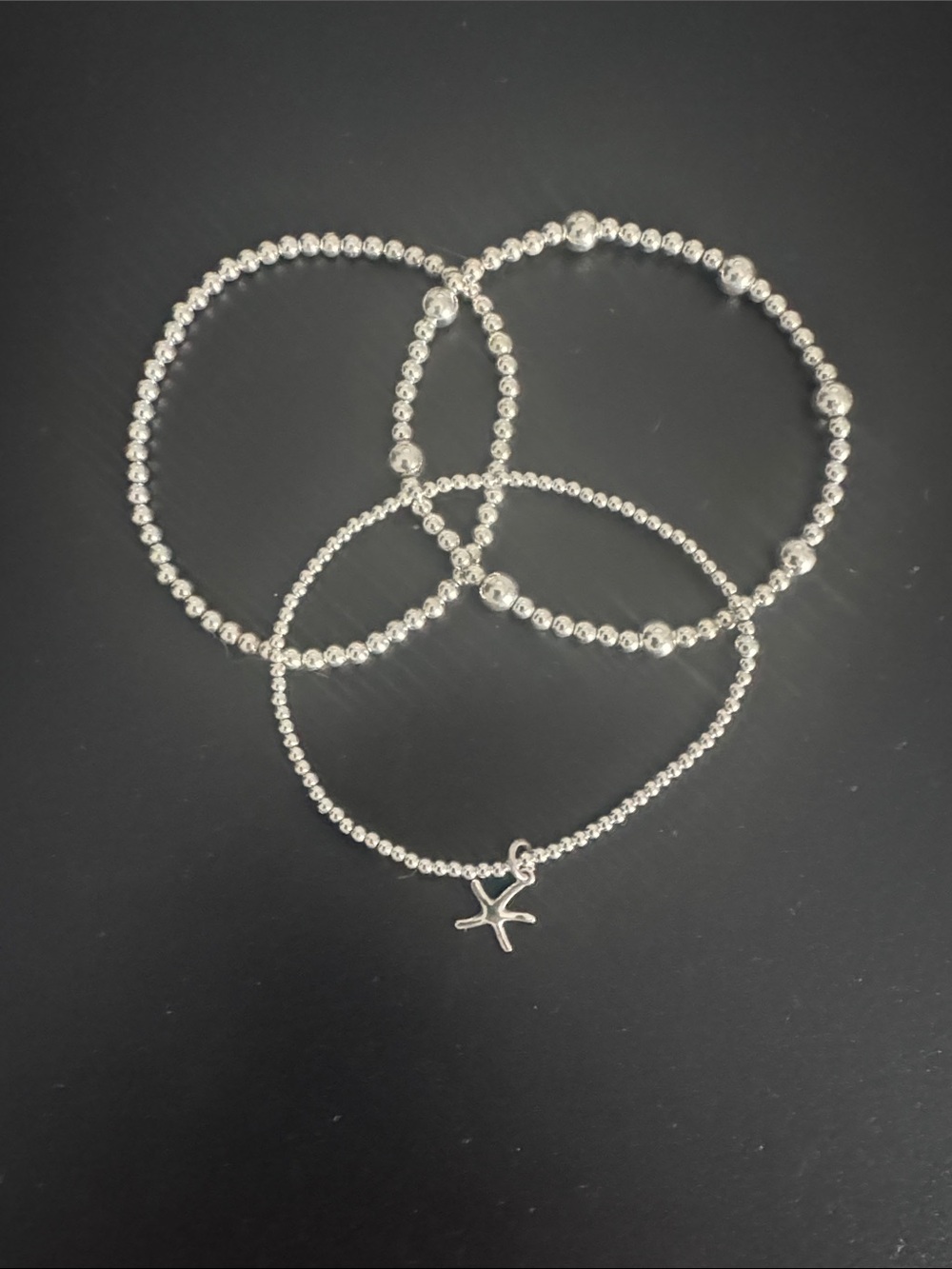 NWOT Sterling Silver Beaded Stack Bracelet Set with Starfish Charm